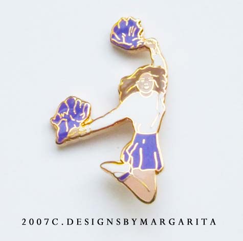 Pom Pom Cheer (Purple/White) Cheerleading Pin
