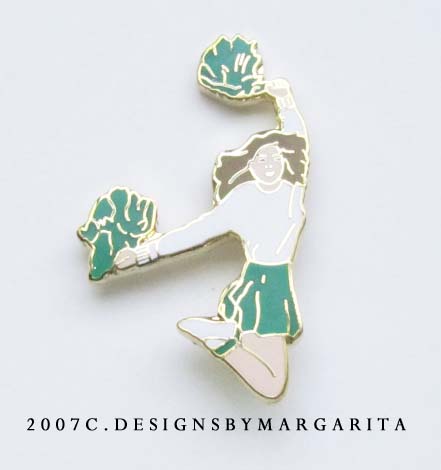 Pom Pom Cheer (Green/White)Cheerleading Pin